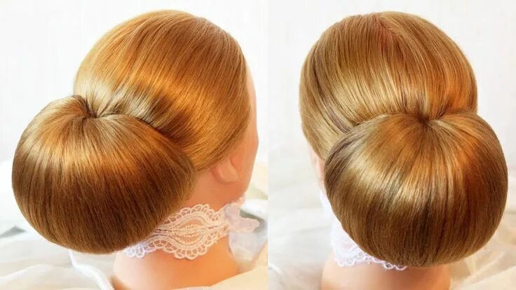 Прическа бабетта на средние волосы с бубликом Бабетта на фатине Hair videos, Bun hairstyles, Hair styles