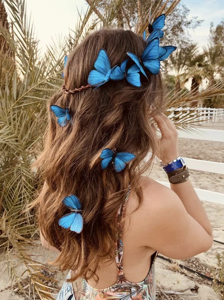 Прическа бабочка на длинные волосы BLUE MORPHO BUTTERFLY CROWN, #Blue #butterfly #CROWN #Morpho Украшения для волос