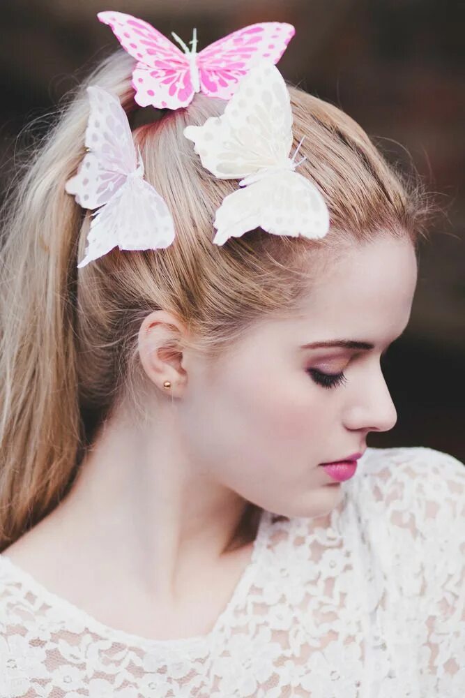 Прическа бабочки для девочки Image of Butterfly Feather Glitter Hair Clip- IN CREAM, BABY PINK OR HOT PINK Bu