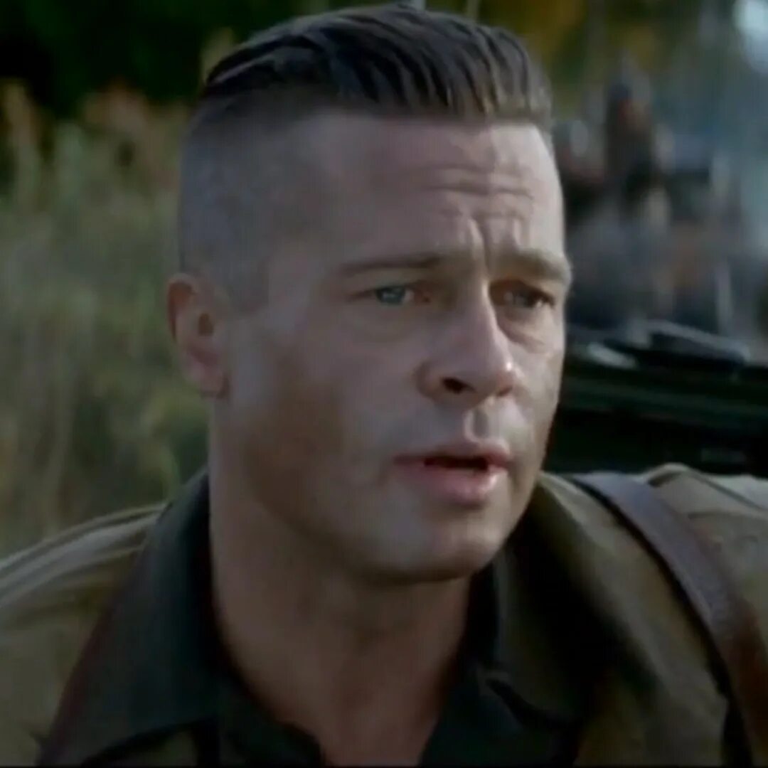 Прическа бака мужская Watch! Brad Pitt Stars in Explosive New Trailer for Fury