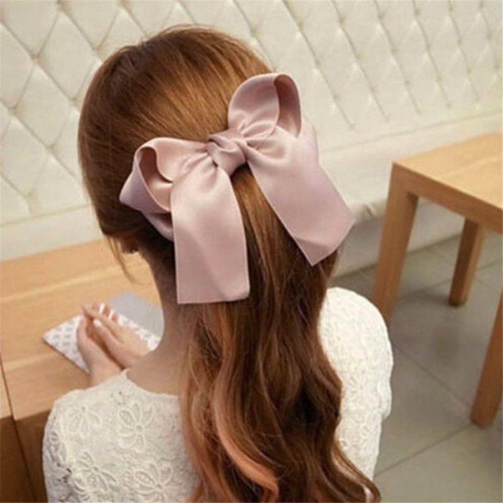 Прическа бант для девочки на длинные Women's Fashion Accessories Ribbon Bowknot Satin Hair Band Headwear Big Bow Hair