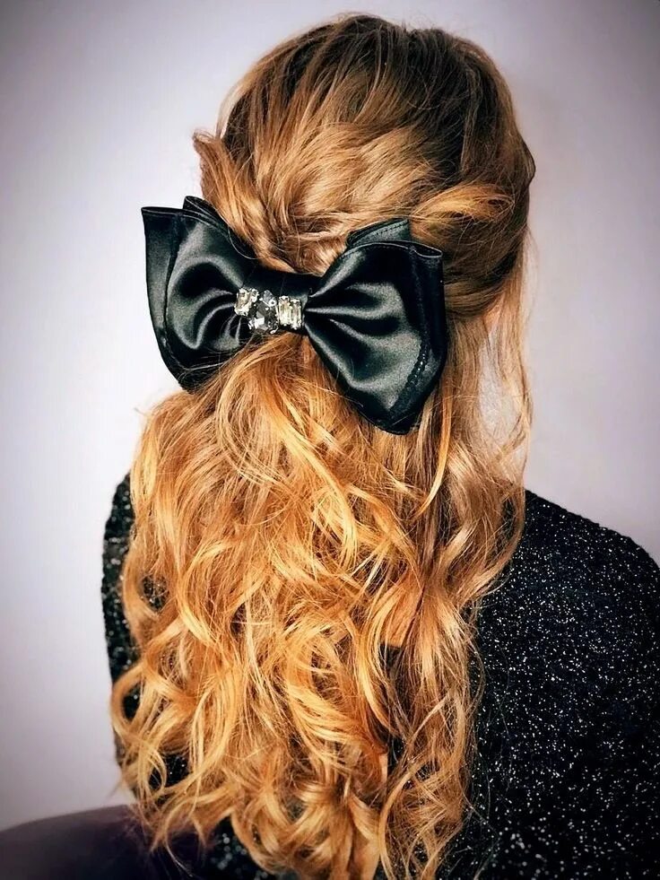 Прическа бант на длинные Большой черный атласный бант. Large black hair bow.-#Black #BOW #Hair #Large #ат