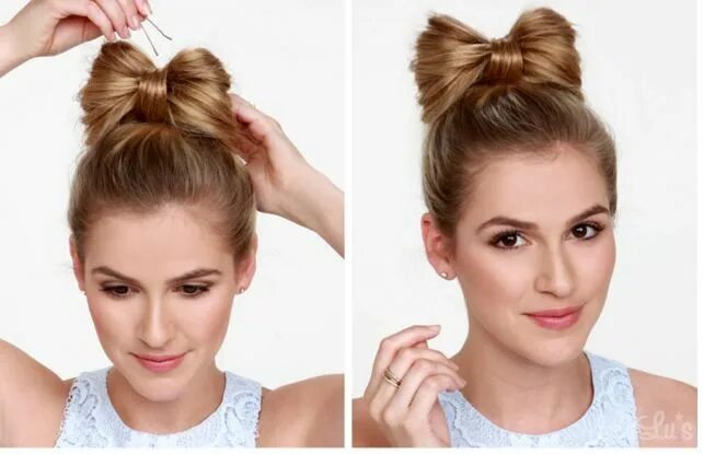 Прическа бантик на короткие волосы Hair bow tutorial Пособие по бантам из волос, Прически с бантами, Волосы девушек