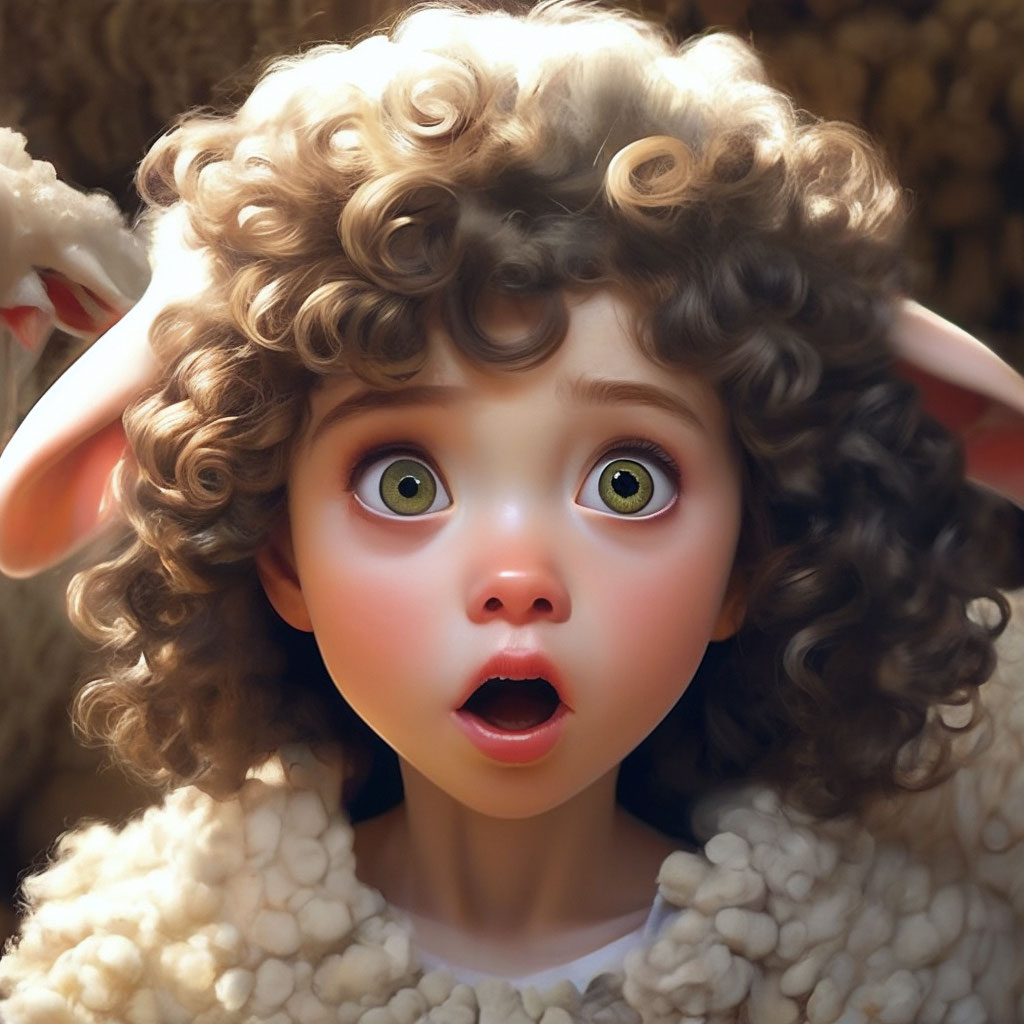 Прическа барашек для девочки "Sheep girl, short very curly hair, ." - image created in Shedevrum