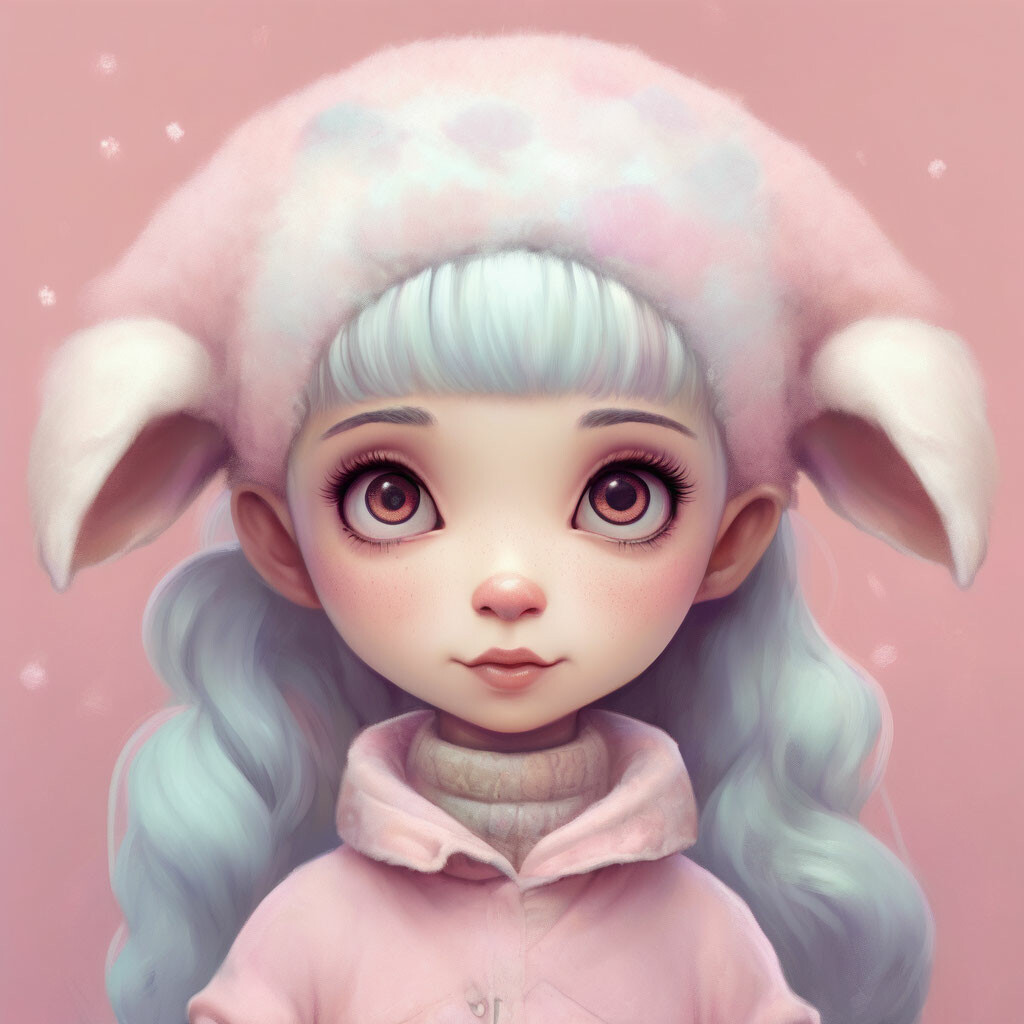 Прическа барашек для девочки "A lamb girl in pastel colors" - image created in Shedevrum