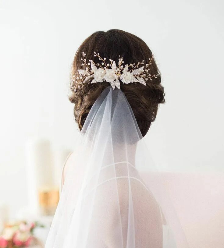 Прическа без фата Wedding Hair Comb, Gold Bridal Hairpiece, Beaded Bridal Headpiece, Flower Hair C