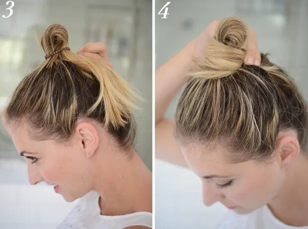 Прическа без резинки на средние волосы If you want a messy bun look that feels a little sturdier, wrap your hair around