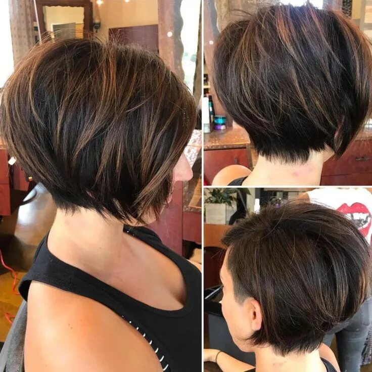 Прическа боб 50 каре на короткие Asymmetrical Brown Balayage Bob Short hair with layers, Short hair cuts, Thick h