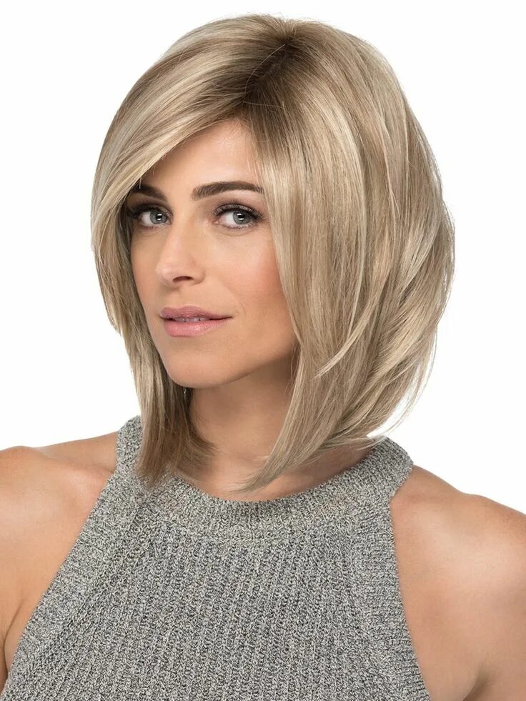 Прическа боб каскад на средние Blonde Lace Front 12" With Bangs Fashionable Synthetic Wigs Angled bob hairstyle