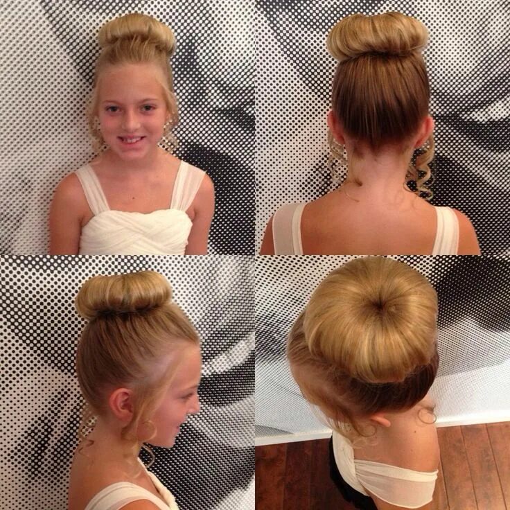 Прическа бублик для девочки на длинные Little flower girl, simple high bun using her own hair :) by JEAN BRUNSON High b