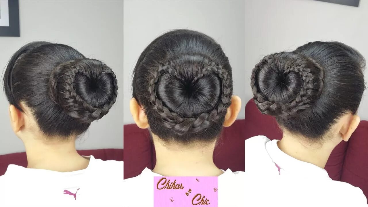 Прическа бублик на длинные волосы девочке Braided Heart Bun!! - Braided Love bun!! Valentine's Day Hairstyles Chikas Chic 