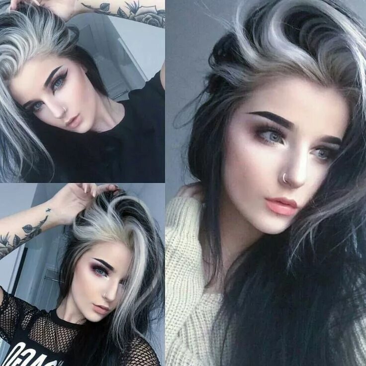 Прическа черно белые волосы Pin on Hair color Hair color for black hair, White hair color, Hair color streak