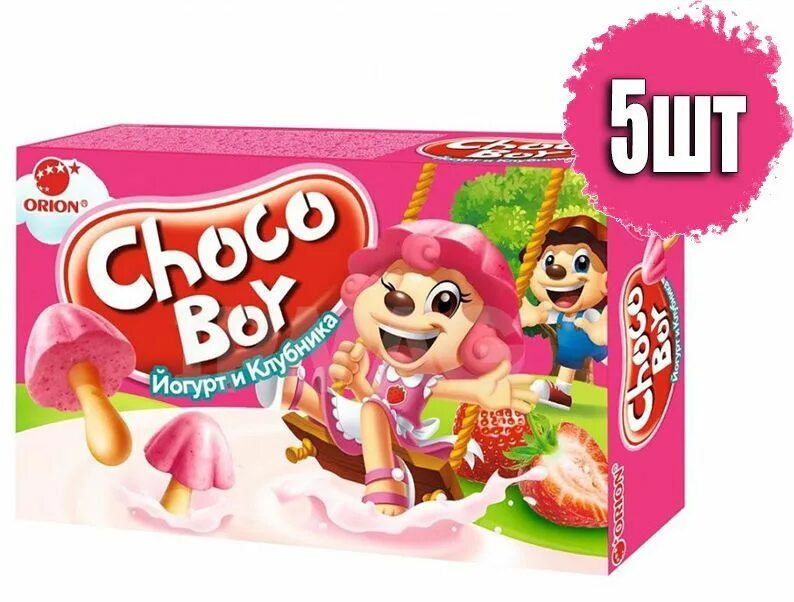 Прическа чоко боя фото Печенье Orion Choco Boy Клубника и Йогурт 5 упаковок по 40 гр - купить с доставк