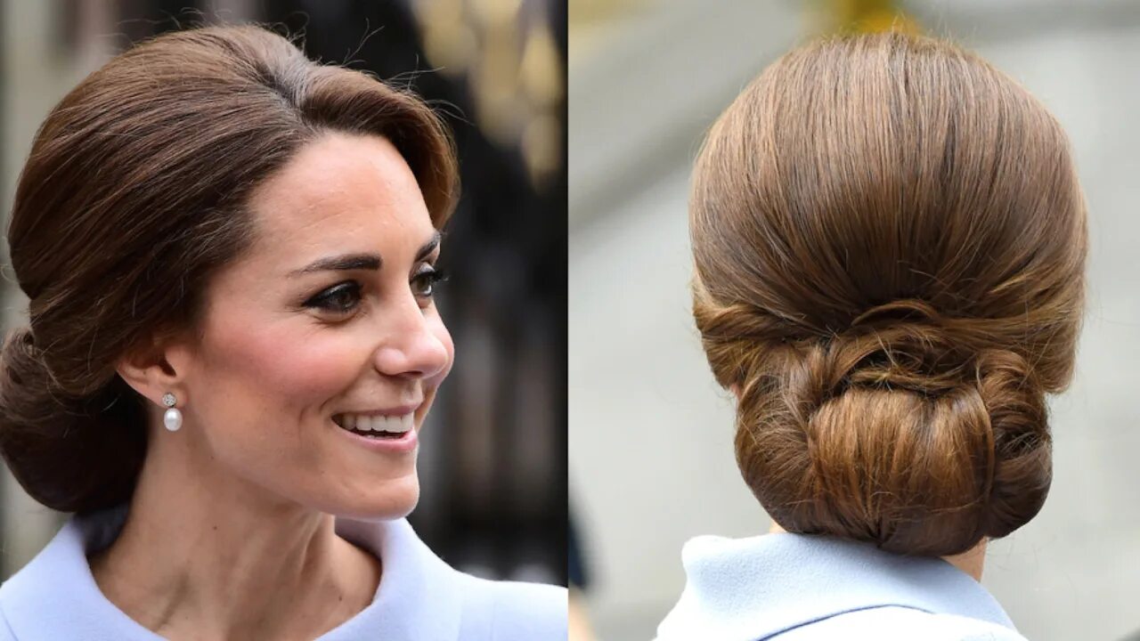 Прическа деловой стиль на длинные волосы Kate Middleton Hairnet - Kate Middleton Hairnet How To Marie Claire