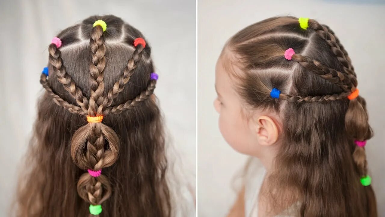 Прическа девочке с резинками на волосах Super easy hairstyle with braids for Girls Супер легкая прическа с косичками для