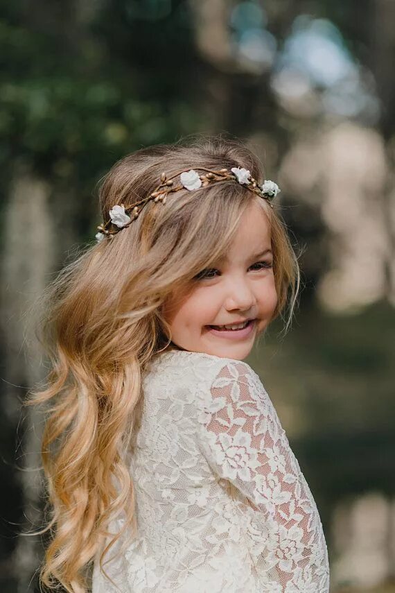 Прическа девочки на свадьбу длинные волосы Child Flower Crown Flower Girl Flower Crown Wreath Bridal Headpiece Natural Wedd