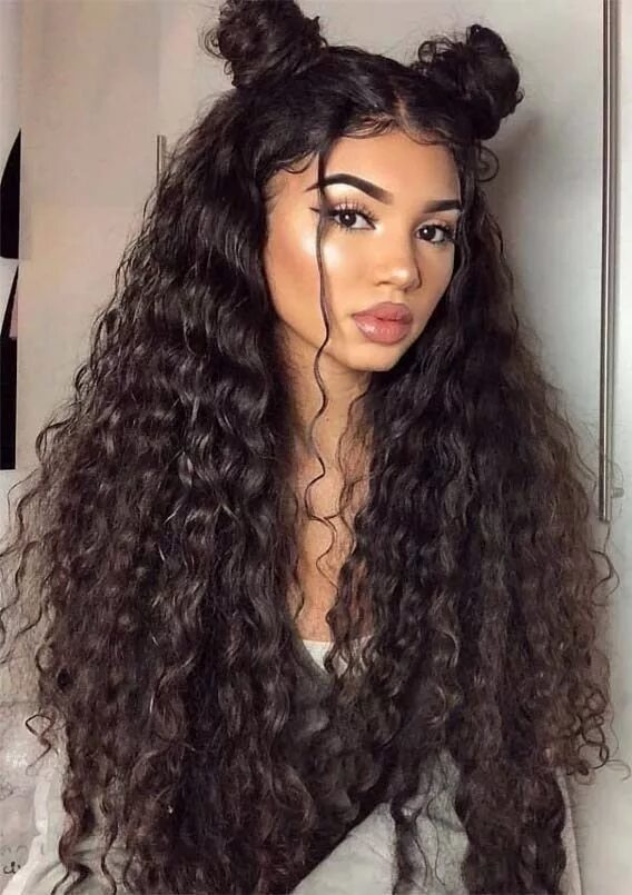 Прическа длинные кудряшки Cutest Long Curly Hairstyles With Top Knots in 2019 Long hair styles, Trendy hai