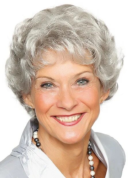 Прическа для 70 летней женщине Capless Grey Short Wavy Synthetic Hair Wig, Grey Wigs Sale P4