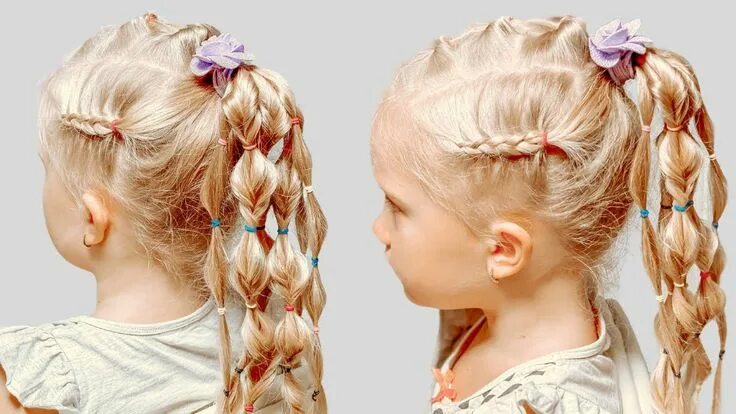 Прическа для девочек хвостики косички Textured puffy ponytail with colored elastic Объемный хвост, Прически, Косички