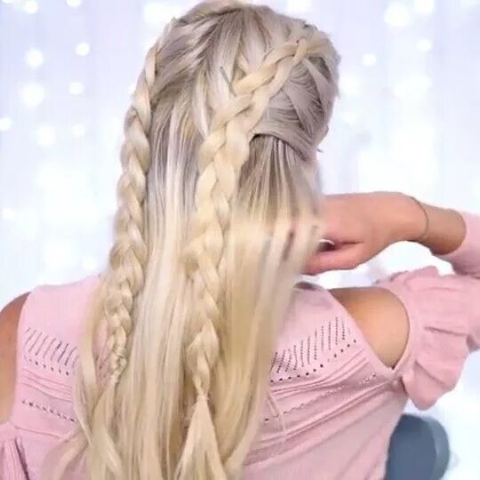 Прическа для девочки косички и распущенные Two dutch braids half up half down Credit Roxxaurus Do to dutch braids from the 