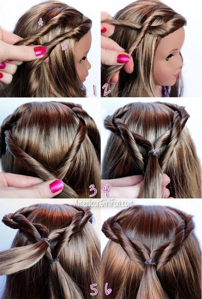 Прическа для девочки легкая и быстрая Doll Hairstyle: Lea's Double Twist Half-Ponytail Featured Style! American girl h