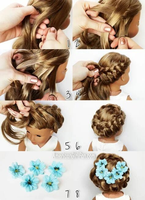 Прическа для девочки на средние пошагово American Girl Doll Hairstyle Circle Braid American girl hairstyles, American gir