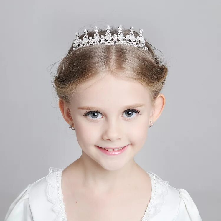 Прическа для девочки с диадемой White Imitation Pearls Princess Crown Tiara Flower Girls Tiara Hairbands Fashion