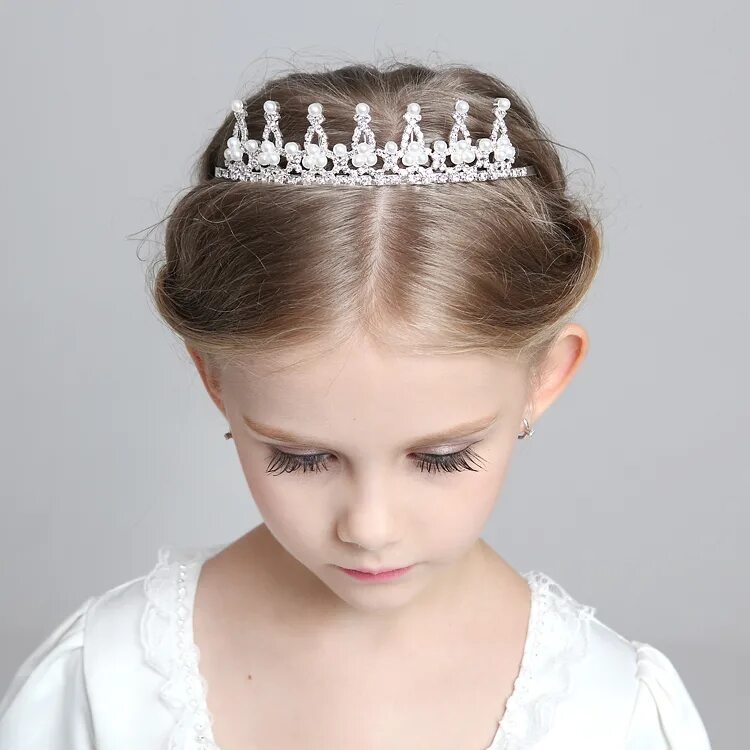 Прическа для девочки с диадемой White Imitation Pearls Princess Crown Tiara Flower Girls Tiara Hairbands Fashion