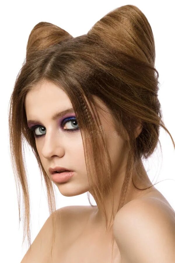 Прическа для девочки ушки из волос Young Pretty Girl with Cute Cat Ears Hairstyle Stock Image - Image of beautiful,