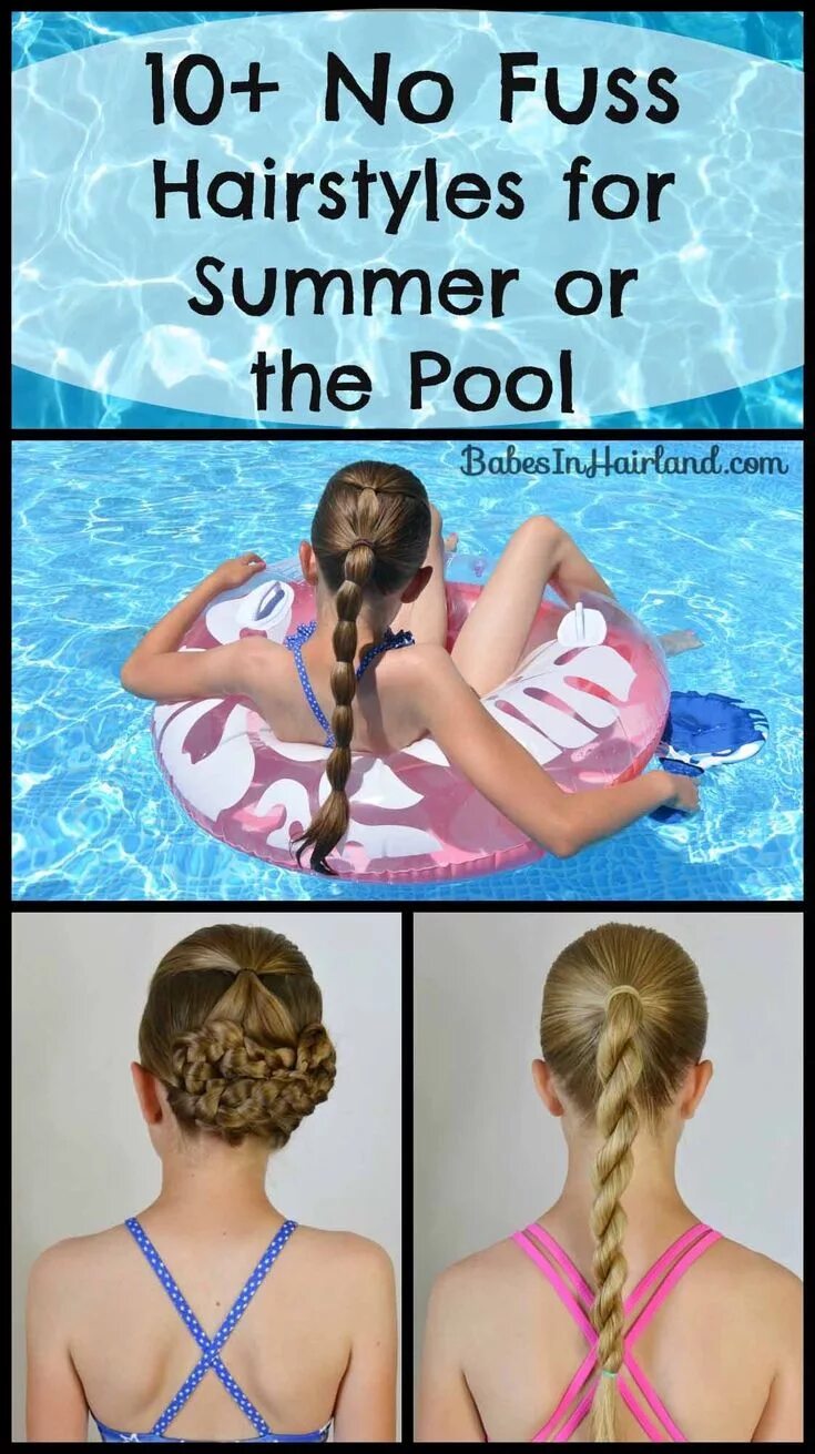 Прическа для девочки в бассейн под шапочку Hairstyles for Summer or the Pool from BabesInHairland.com Swimmers hair, Pool h