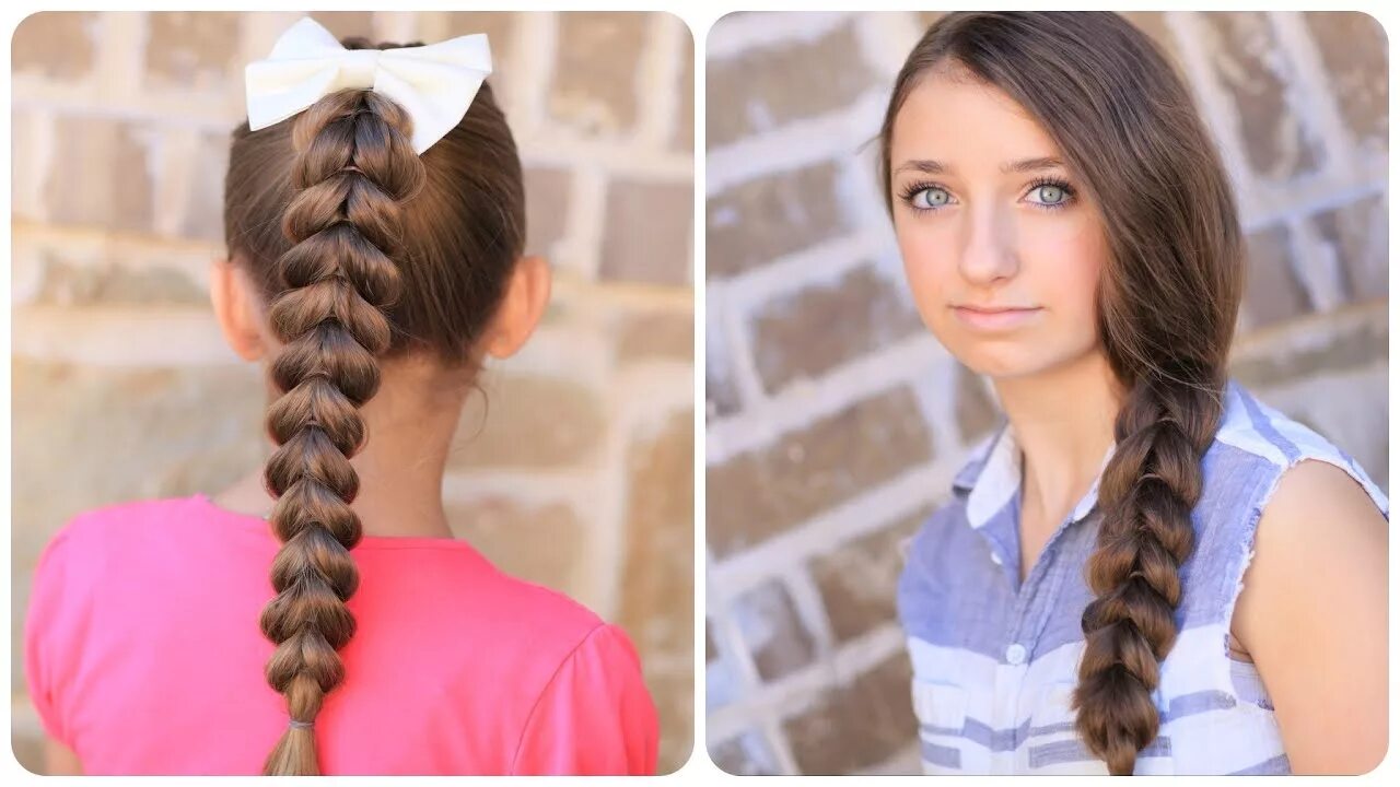 Прическа для девушки подростка в школу How to create a Pull-Through Braid Easy Braided Hairstyles - YouTube