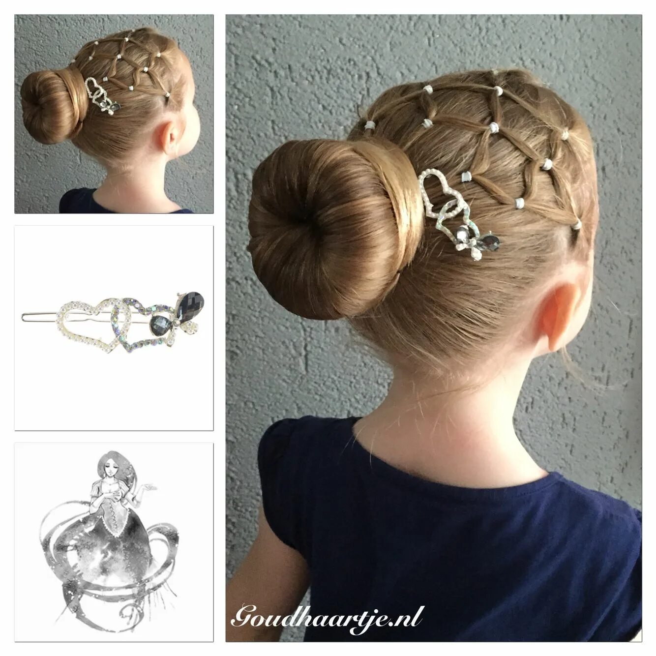 Прическа для хореографии для девочек A bun with beautiful hairclip from Goudhaartje.nl #bun #hairclip #hairstyle #hai