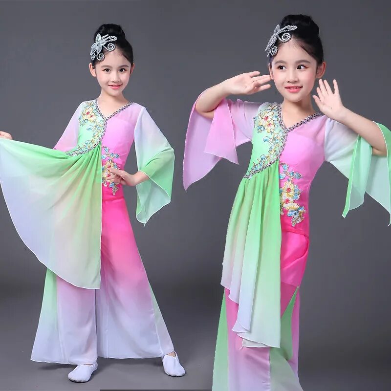 Прическа для китайского танца девочка Girls Chinese style Hanfu national dance costumes Sleeve dance children's costum