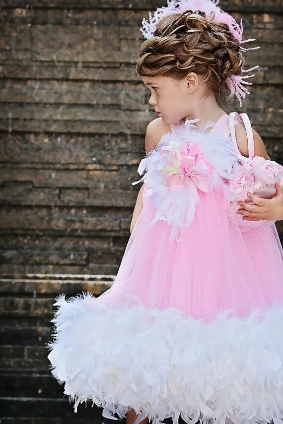 Прическа для пышного платья для девочки The Original ....... Girls Classic Fluffy Feather Rosette Dress, Feather Dress, 