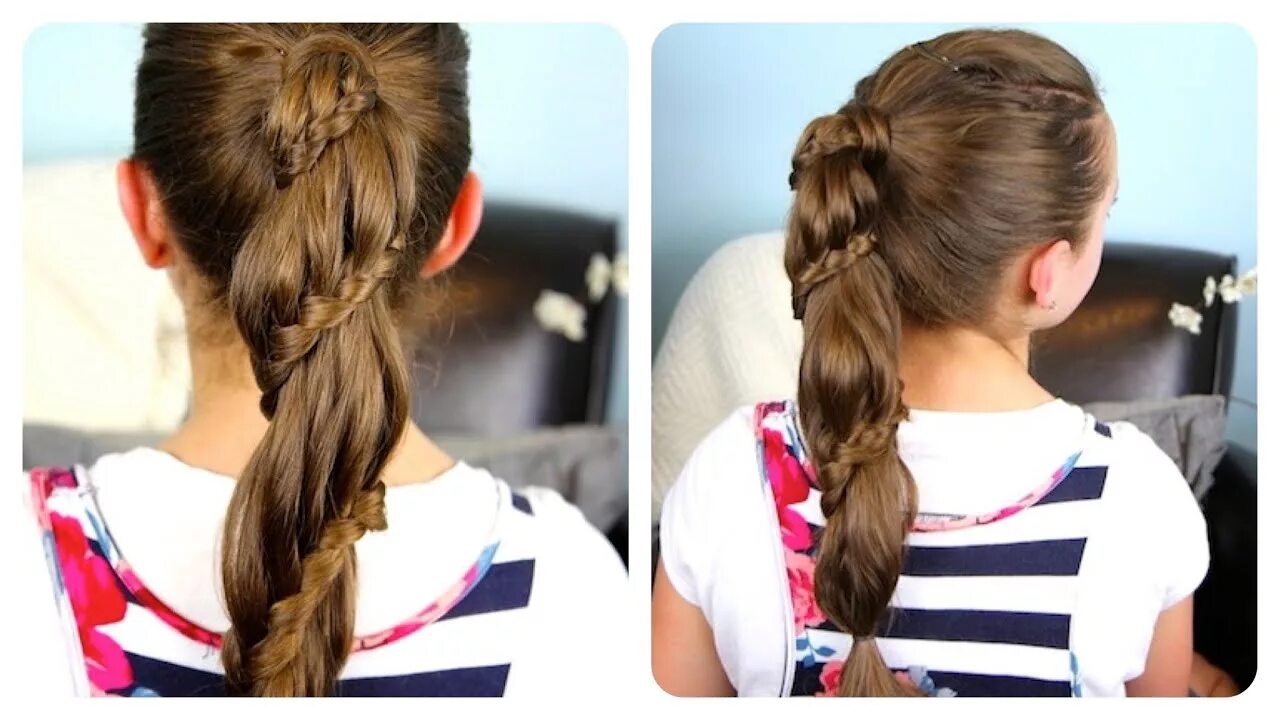 Прическа для школьницы на длинные волосы Winding Lace Braid Ponytail Cheat Cute Girls Hairstyles - YouTube