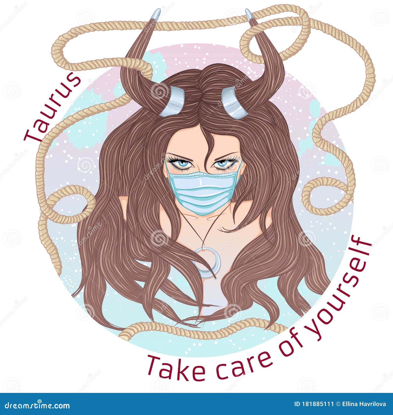 Прическа для женщины телец Astrological Sign of Taurus Portrait in Mask Stock Vector - Illustration of heal