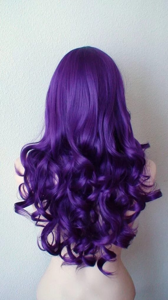 Прическа фиолетовые волосы Purple Wig. 26 Curly Hair Side Bangs Wig Heat Friendly Etsy Long hair styles, Da