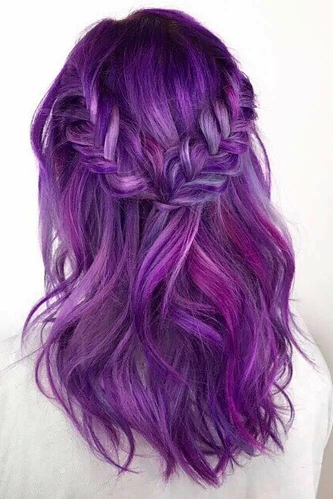 Прическа фиолетовые волосы 25 Braided Hairstyles For Your Purple Hair Purple hair color highlights, Cool ha