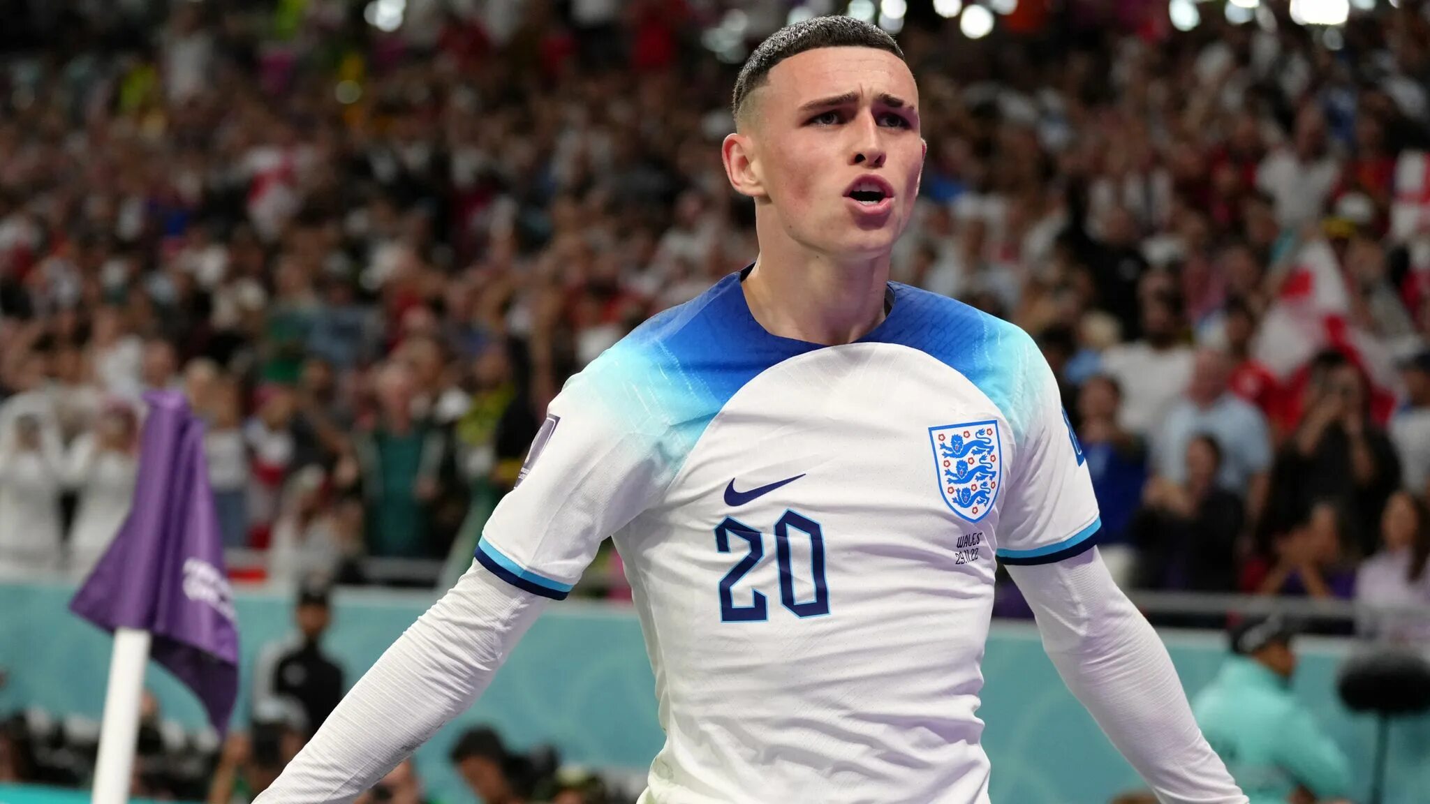 Прическа фодена 2024 Phil Foden stars for England against Wales: World Cup goal from the left reflect