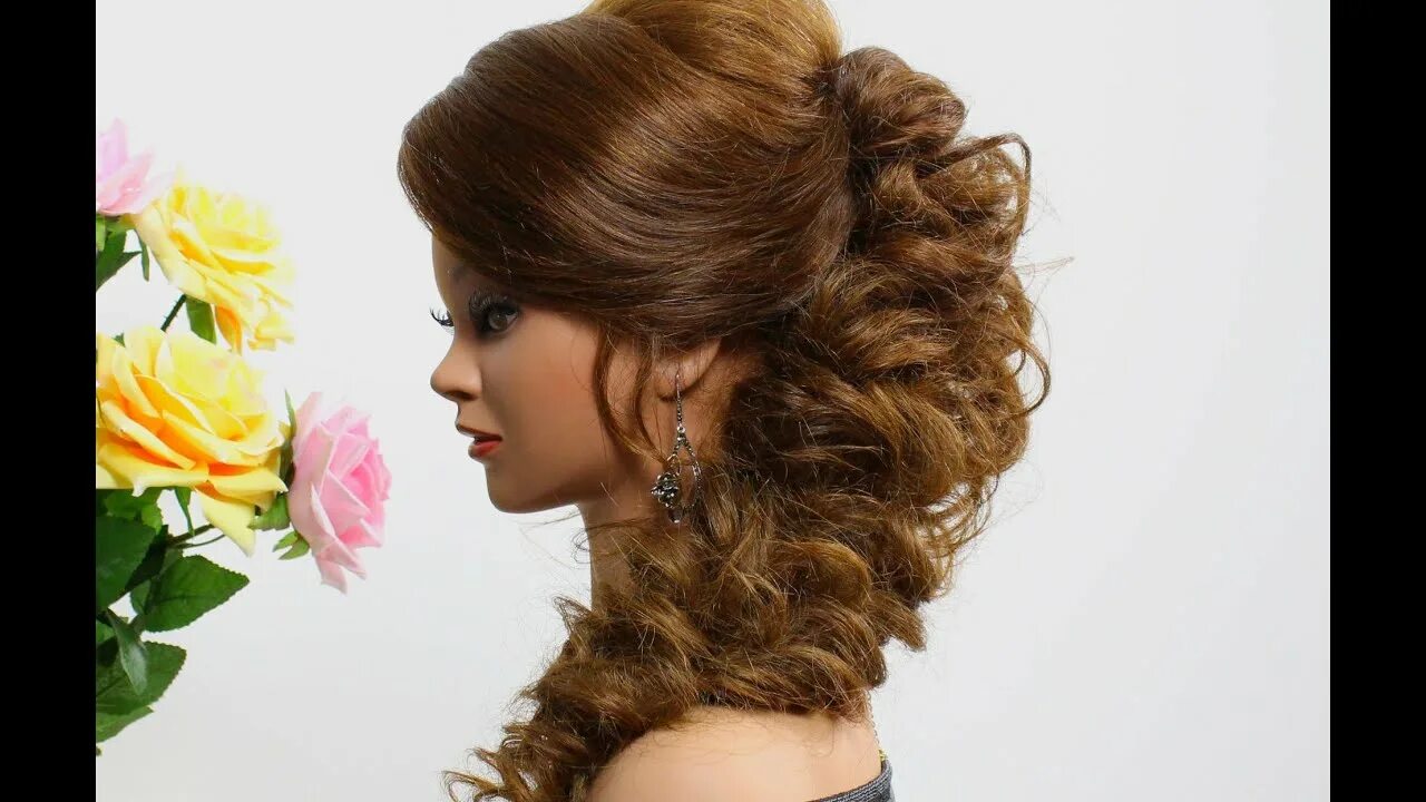 Прическа фото на средние длинны Prom hairstyle for long hair. Tutorial - YouTube