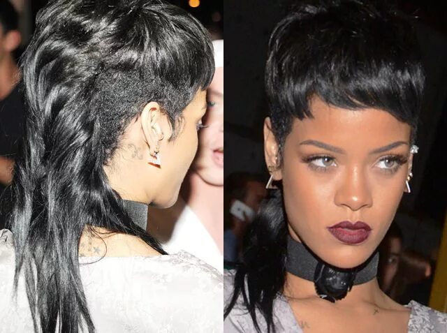 Прическа где спереди коротко сзади длинно Rihanna's full-on mullet hairstyle at New York Fashion Week. Rihanna hairstyles,