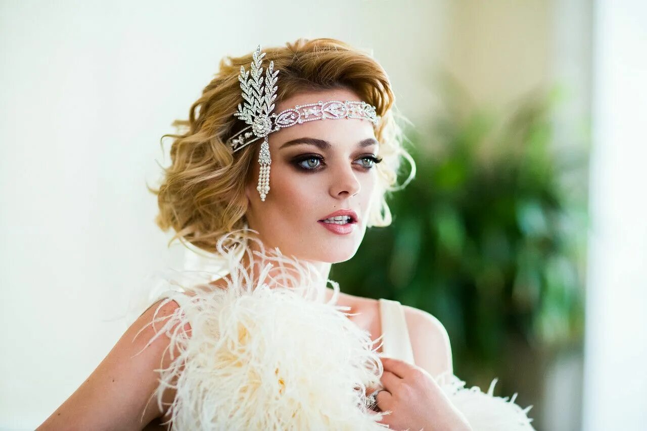 Прическа гэтсби Great Gatsby Wedding Headpiece Headband with Rhinestones and Pearls Gatsby headp