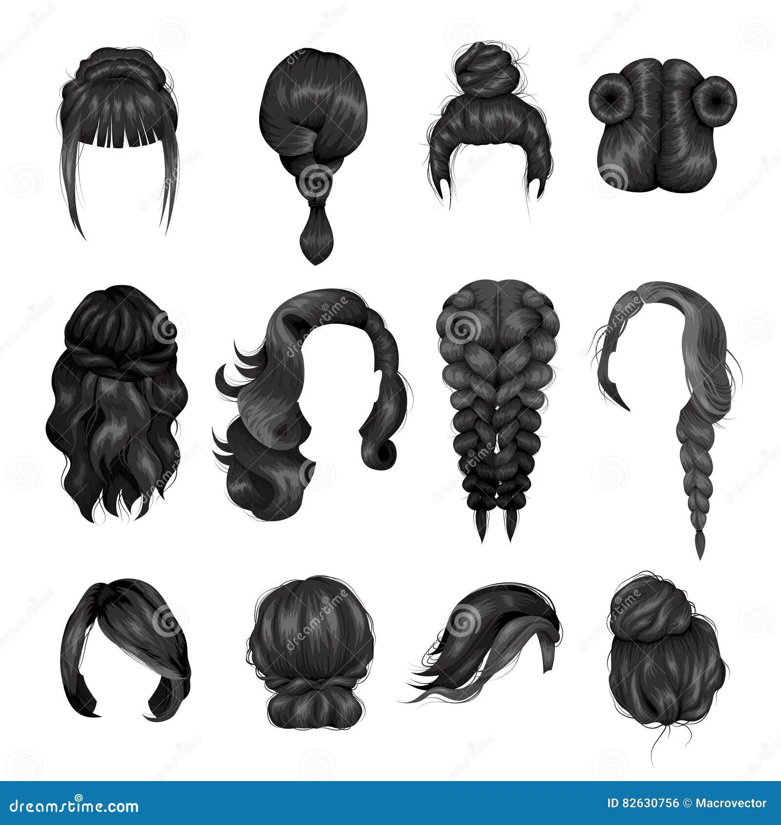 Прическа hair Women Wigs Hairstyle Back Icons Set Stock Illustrations - 5 Women Wigs Hairstyle