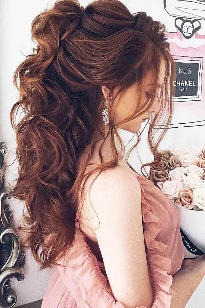 Прическа хвост на средние волосы с кудрями wedding hairstyle from ulyana aster half up half down red hair ulyana aster #lon