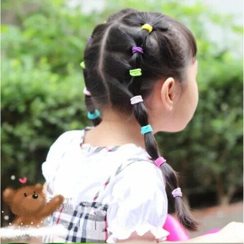 Прическа хвостики для девочек с резиночками 100pcs Elastic Rope Girls Kids Hair Ties Ponytail Holder Head Band Hairbands eBa