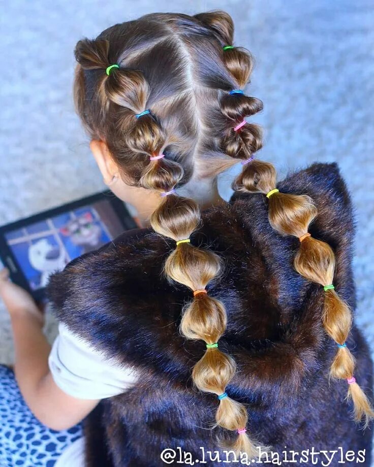 Прическа хвостики с резинками на длинные Cute Girls hairstyle. Kids hair braids. School hair. Easy hairstyles. Bubble bra