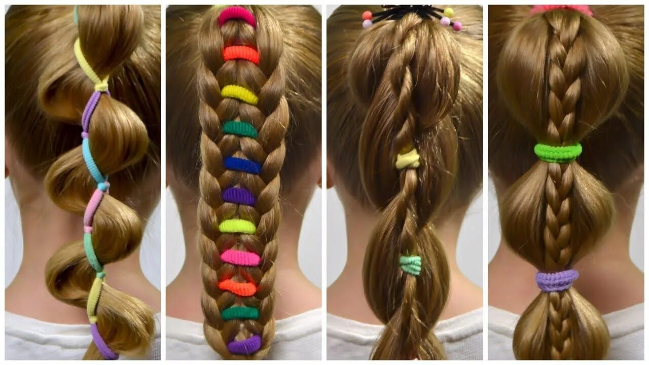 Прическа хвостики с резинками на короткие волосы TOP 4 PERFECT Ponytails with Bright elastics ✿ HOW TO BRAID FOR BEGINNERS(Braid 