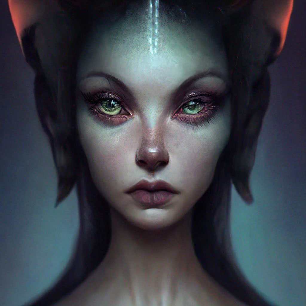 Прическа инопланетянки для девочки "Dark-skinned alien girl with cat eyes" - image created in Shedevrum