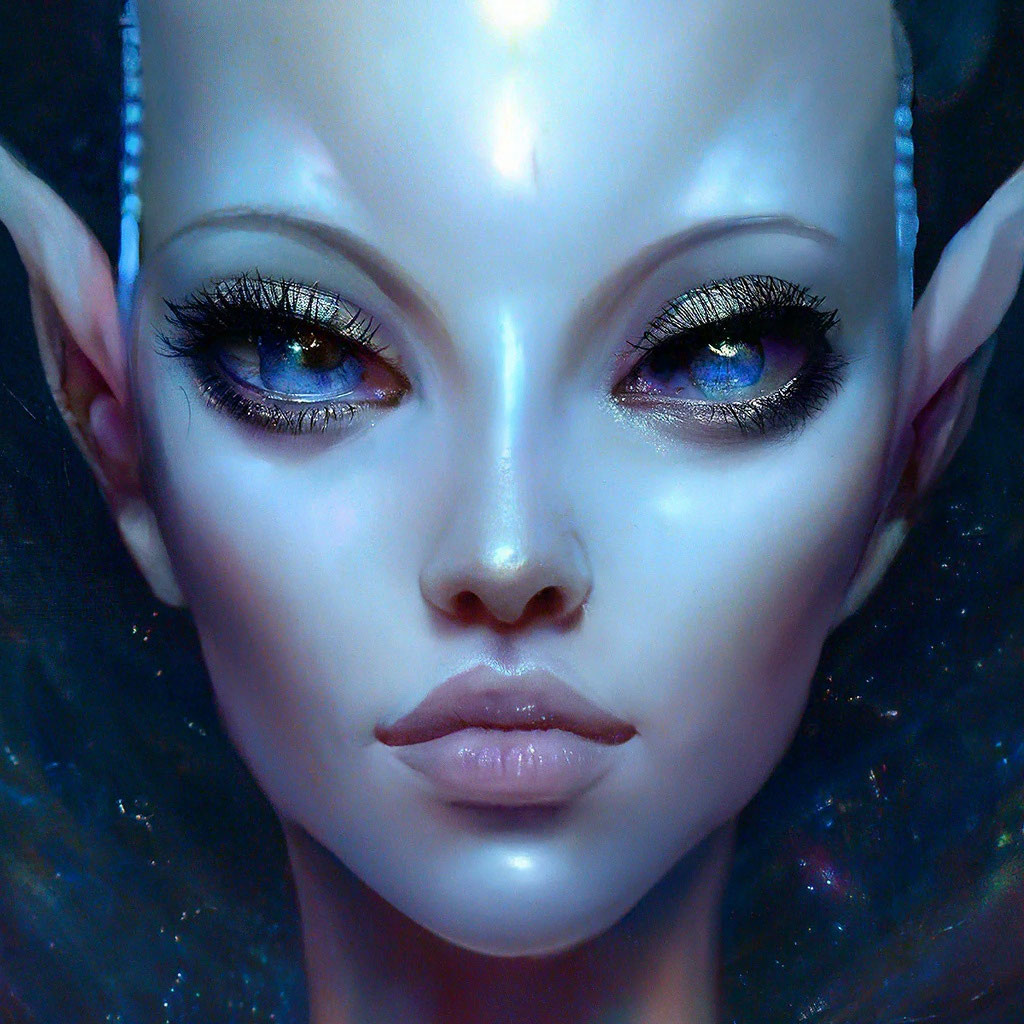 Прическа инопланетянки для девочки "Beautiful alien girl face. details. ." - image created in Shedevrum