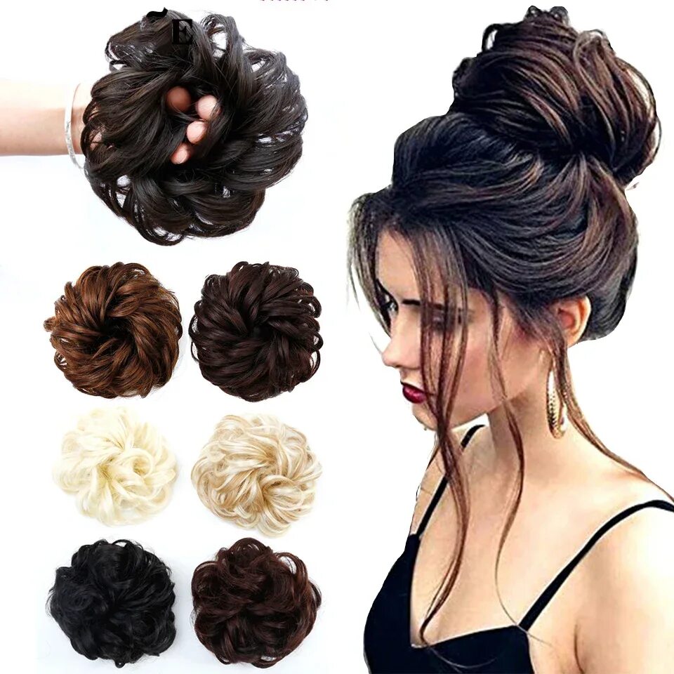 Прическа искусственный Hot Sale Synthetic Chignon With Rubber Band Brown Blonde Women Curly Chignon Hai